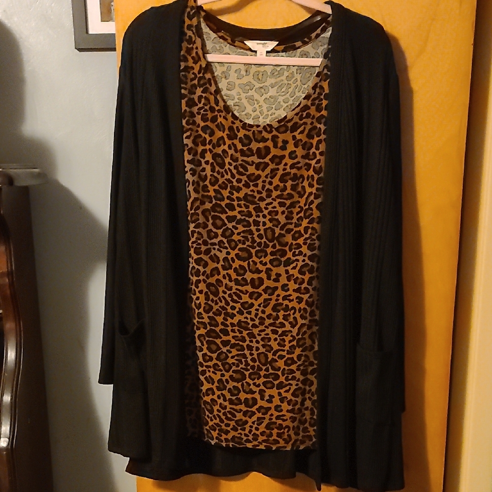Terra & Sky Black and Brown Leopard Print Blouse